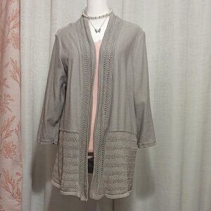 Chico’s grey cardigan with silver glitter.
